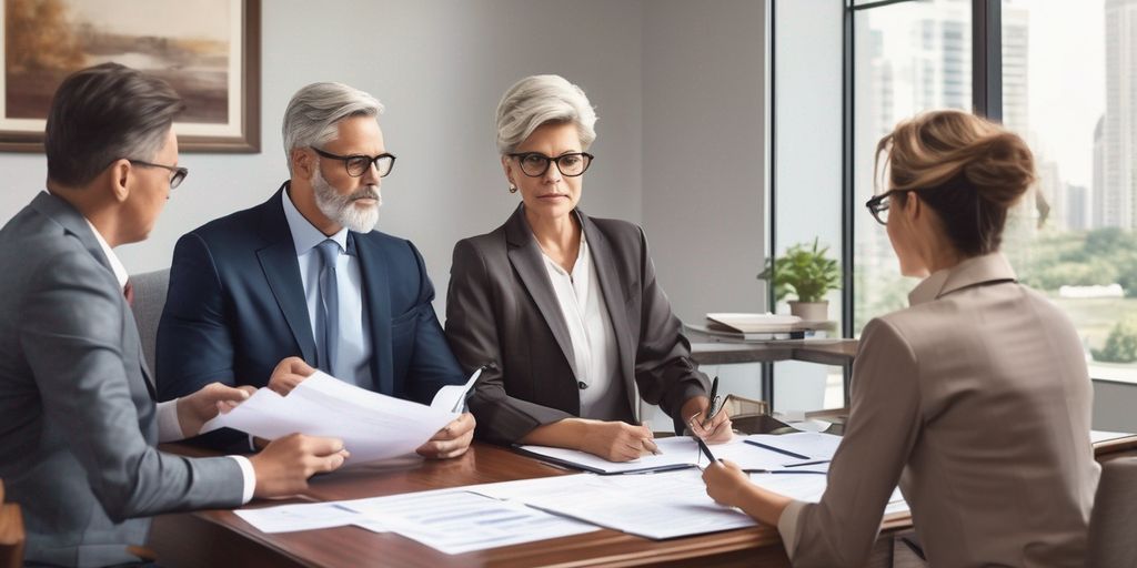 family discussing estate planning with lawyer in office