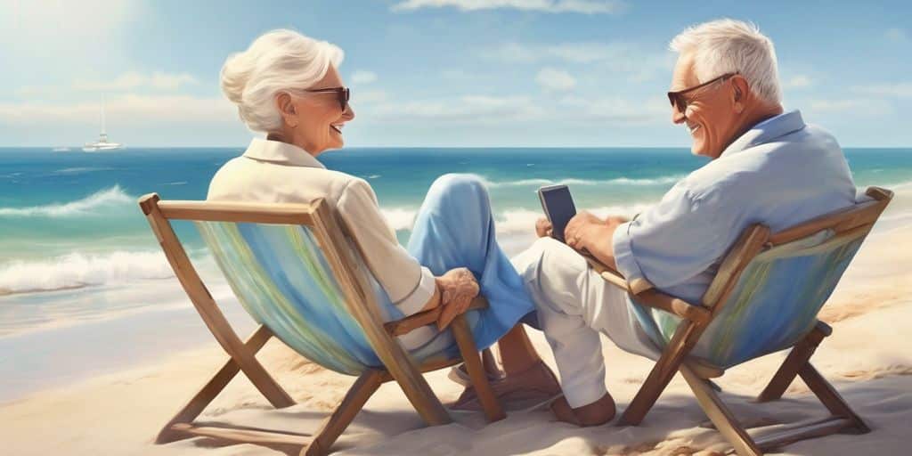 happy retired couple on a beach