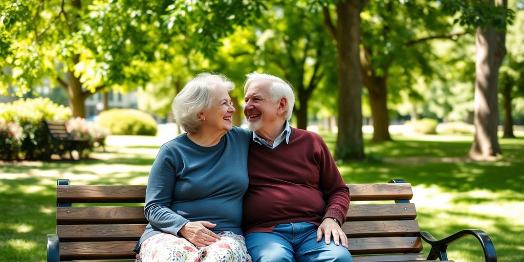 Happy elderly couple in a sunny park