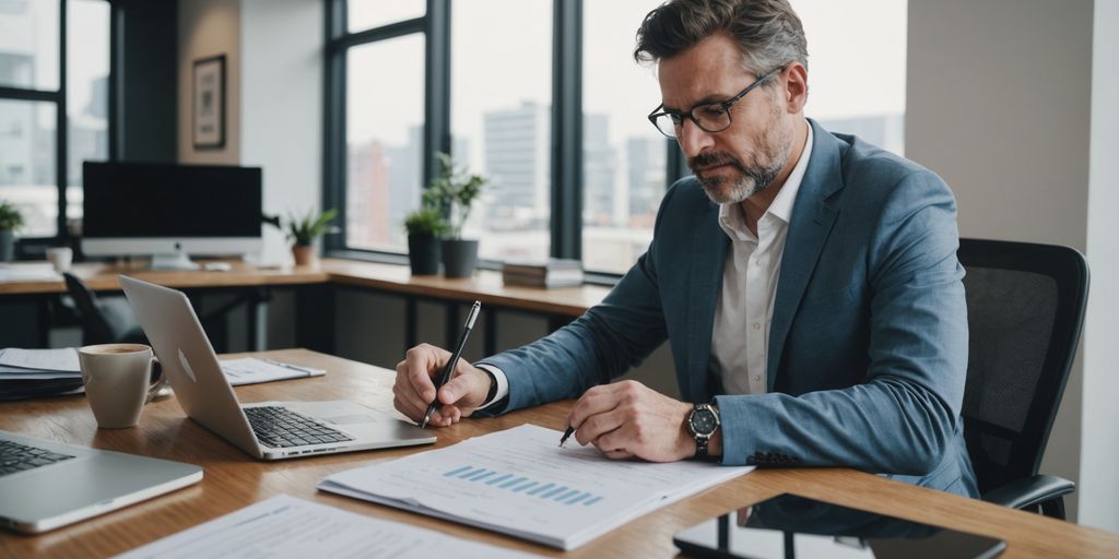 Business owner reviewing financial documents