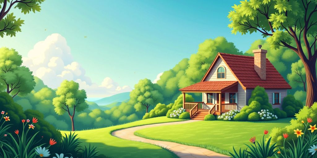 Cozy home in a green landscape, symbolizing retirement security.