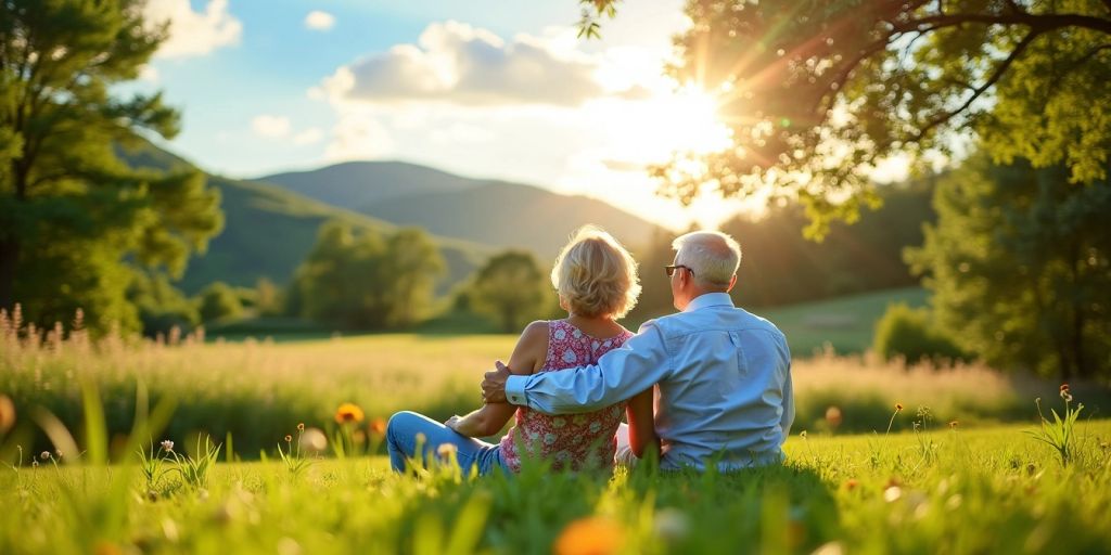 Couple relaxing in nature, enjoying retirement planning.