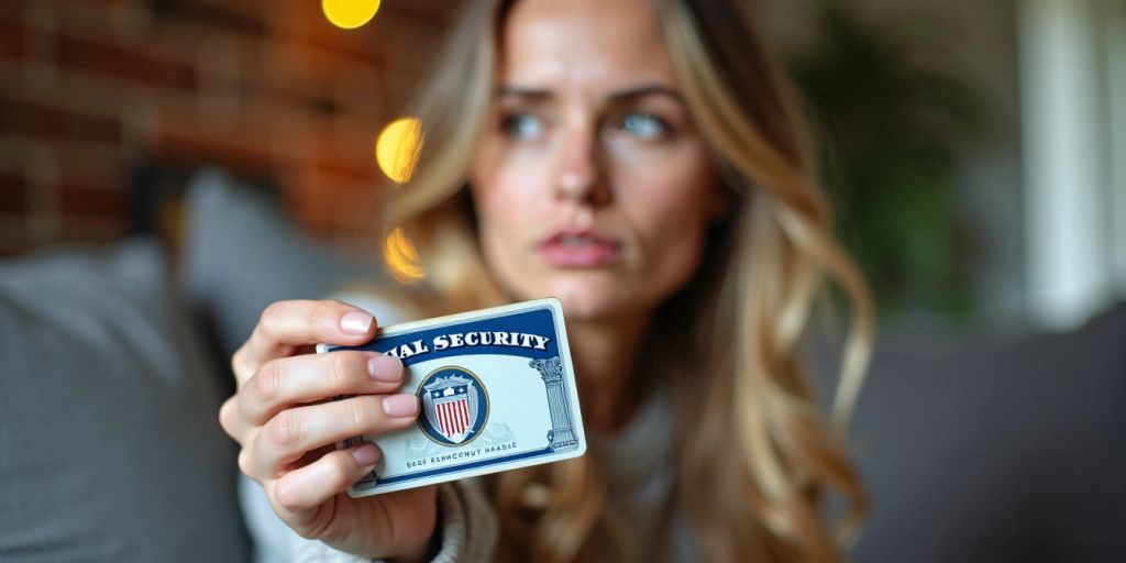 Person holding Social Security card in a cozy setting.