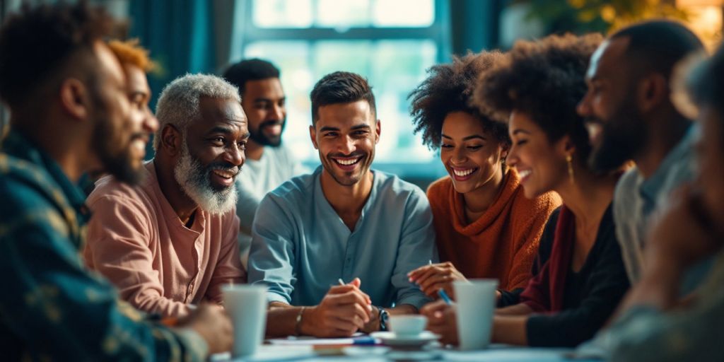 Group of people discussing healthcare diversity.