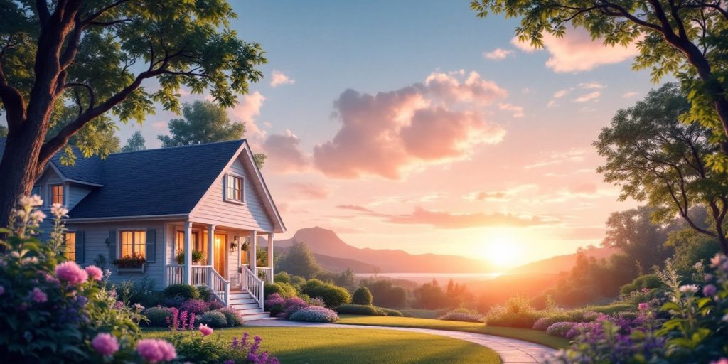 Cozy home with garden at sunset for retirement planning.