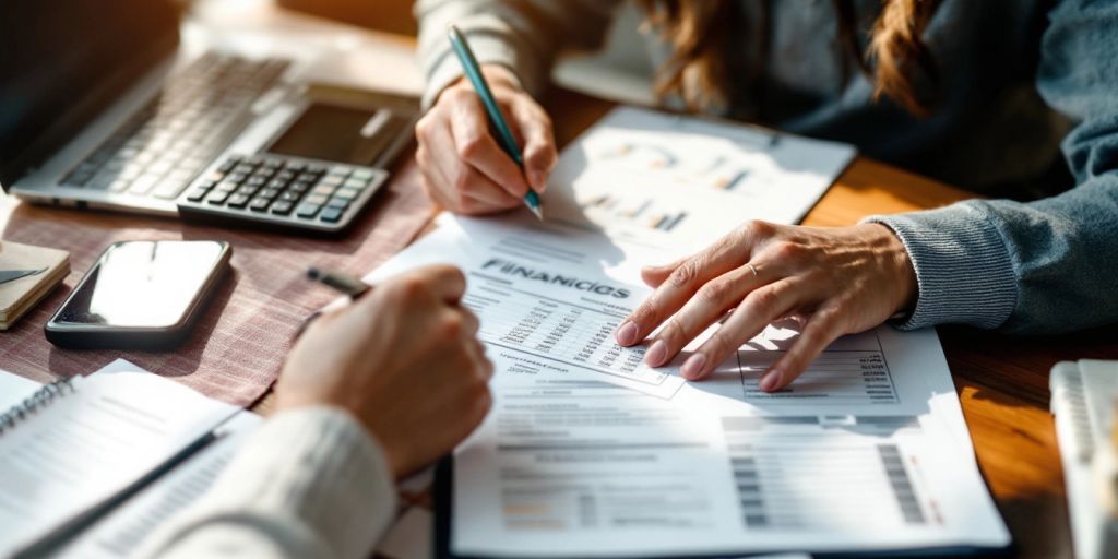 Individual focused on financial planning at a desk.