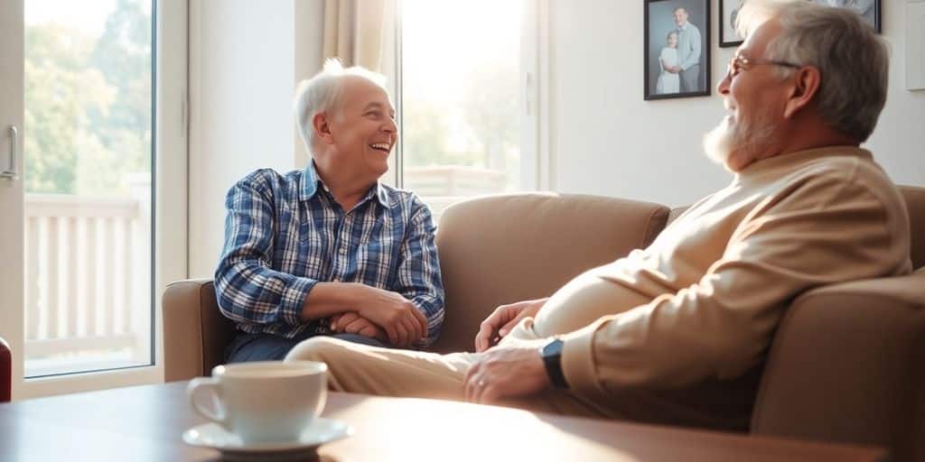 Retiree relaxing in a cozy living room.