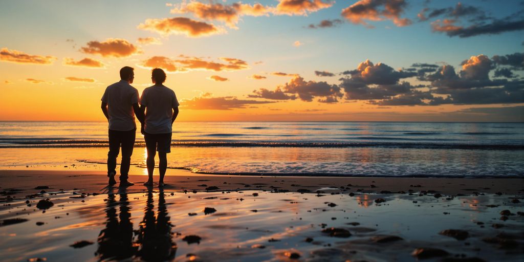 Couple enjoying a sunset on the beach during retirement.