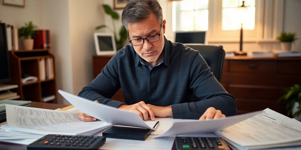 Individual reviewing retirement savings in a cozy office.