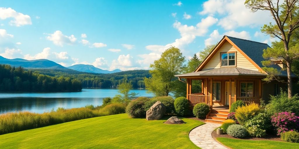 Cozy home by a tranquil lake in nature.