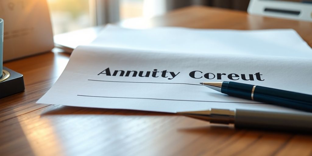 Photograph of an annuity contract on a desk.