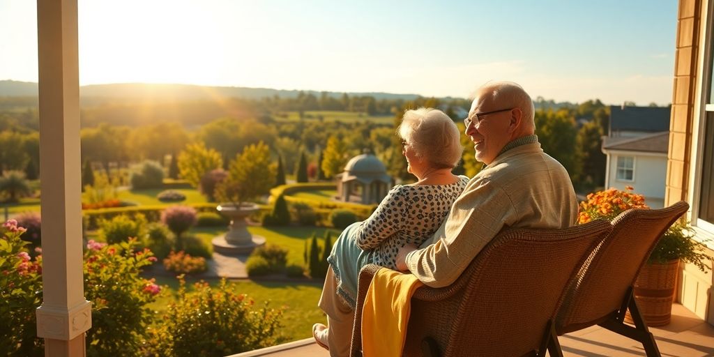 Couple enjoying retirement on a peaceful porch.