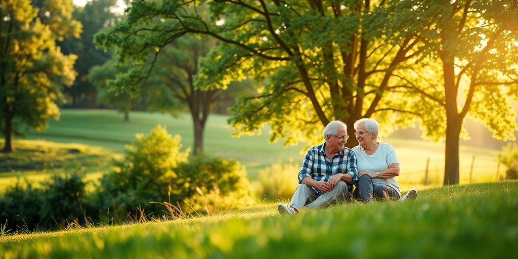 A couple enjoying a peaceful retirement in nature.