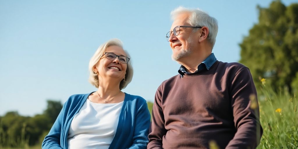 Couple in their 50s enjoying nature, planning retirement.