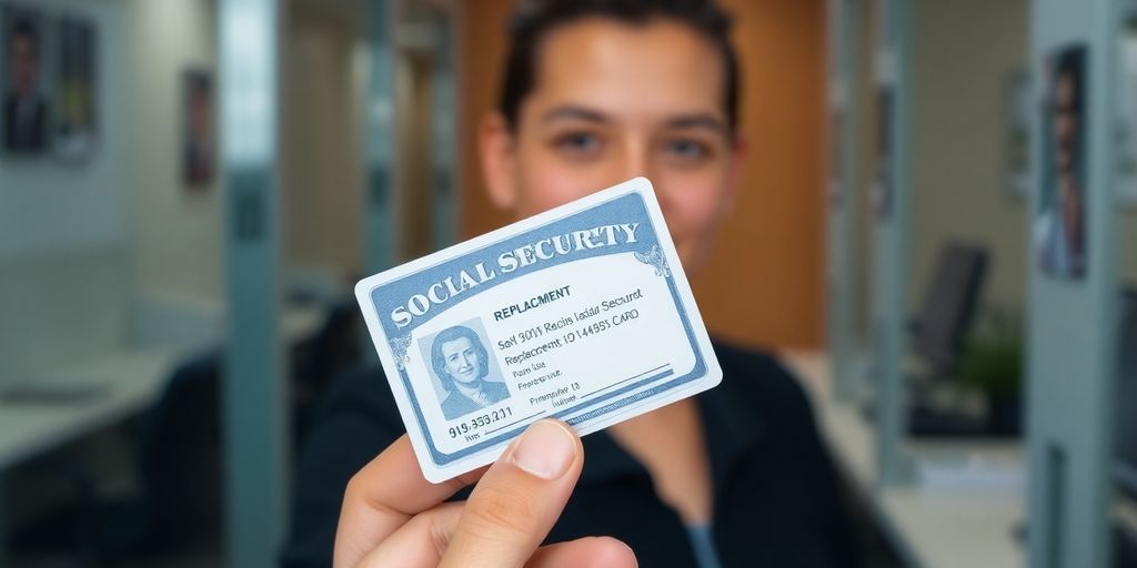 Person holding a Social Security replacement card.