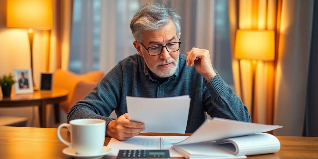 Retiree planning finances at a cozy table.